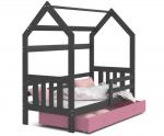 Detská posteľ DOMEK 2 so šuplíkom 190x80 cm sivá ružová