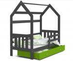 Detská posteľ DOMEK 2 so šuplíkom 190x80 cm sivá zelená