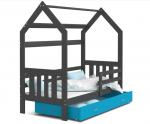 Detská posteľ DOMEK 2 so šuplíkom 160x80 cm sivá modrá