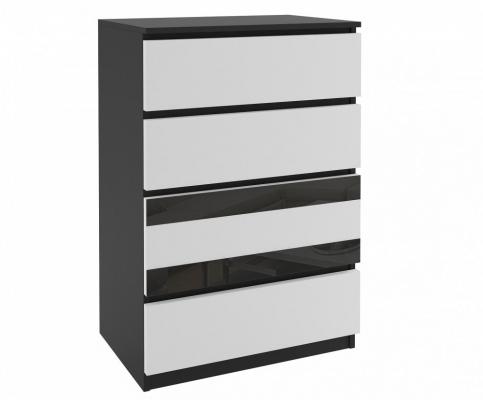 Komoda MIRROR Čierna - Biela - Biela/Čierna lesklá
