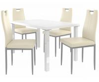 Kvalitný set ROBERTO stôl a stolička Biela/Krémová (1stôl, 4stoličky)