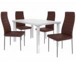 Kvalitný set MODERNO stôl a stolička Biela/Tmavo hnedá (1stôl, 4stoličky)