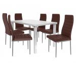 Kvalitný set MODERNO stôl a stolička Biela/Tmavo hnedá (1stôl, 6 stoličiek)