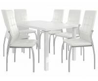 Kvalitný set LORENO stôl a stoličky Biela/Biela (1stôl, 6 stoličiek)