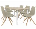 Kvalitný set AMARETO stôl a stoličky Dub/Khaki (1 stôl, 6 stoličiek)