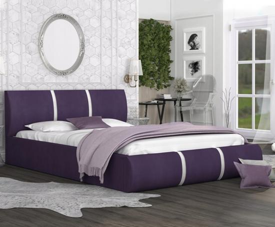 Čalúnená manželská posteľ PLATINUM fialová biela 140x200 Trinity s kovovým roštom