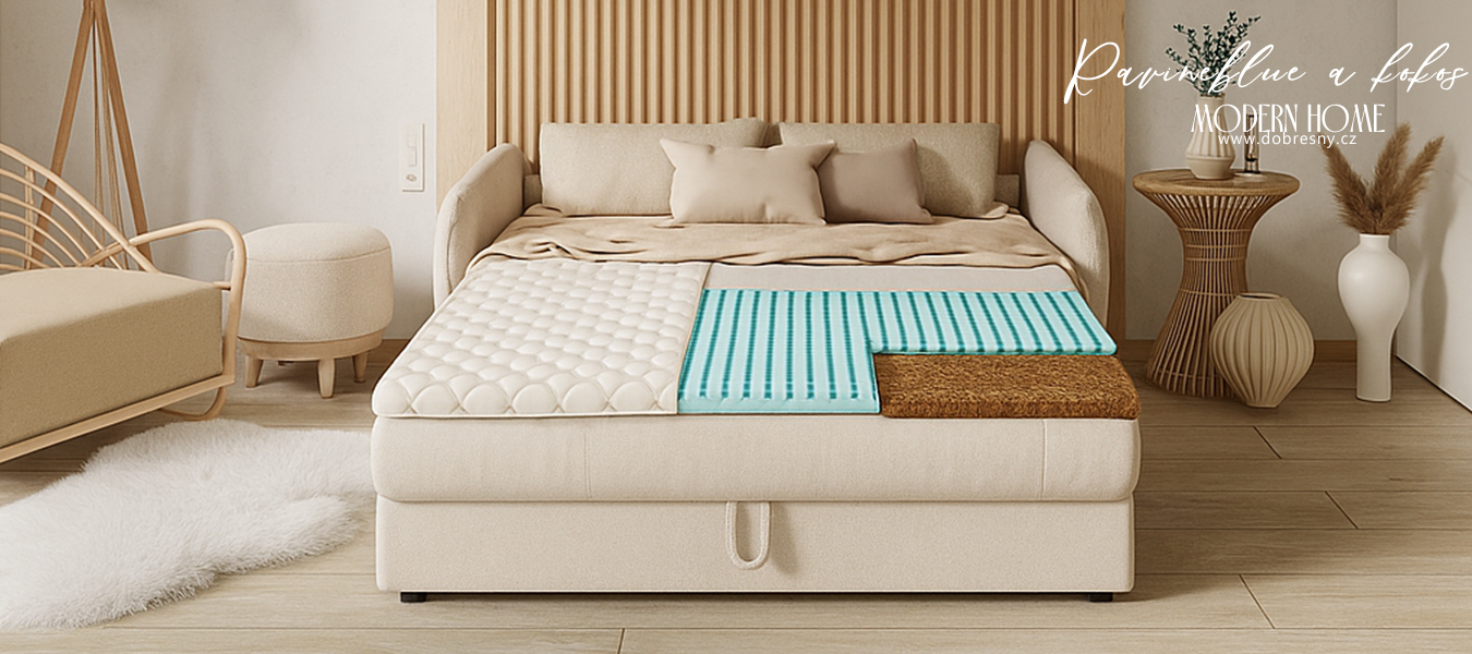 Topper z profilovanej peny Ravine Blue s kokosom 140x200cm 5cm