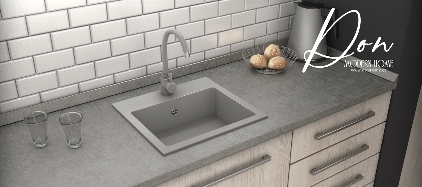 Granitový drez DON + batéria DECO ŠEDÉ 44,2 x 41,5 x 17,1cm