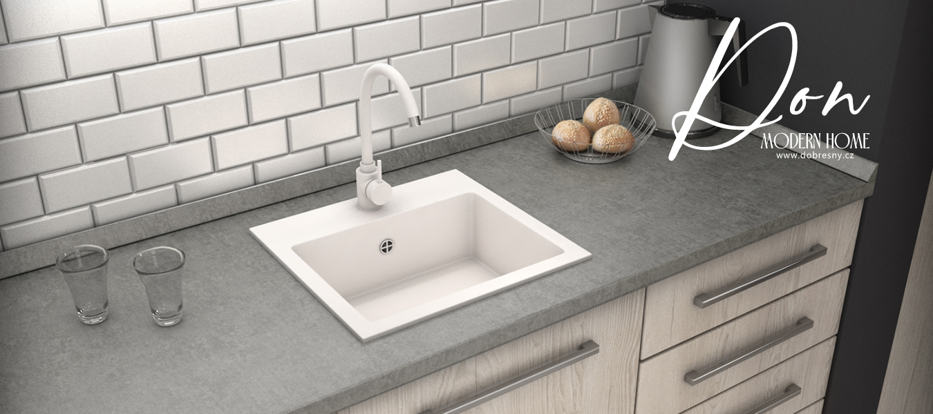 Granitový drez DON + batéria DECO BIELE 44,2 x 41,5 x 17,1cm