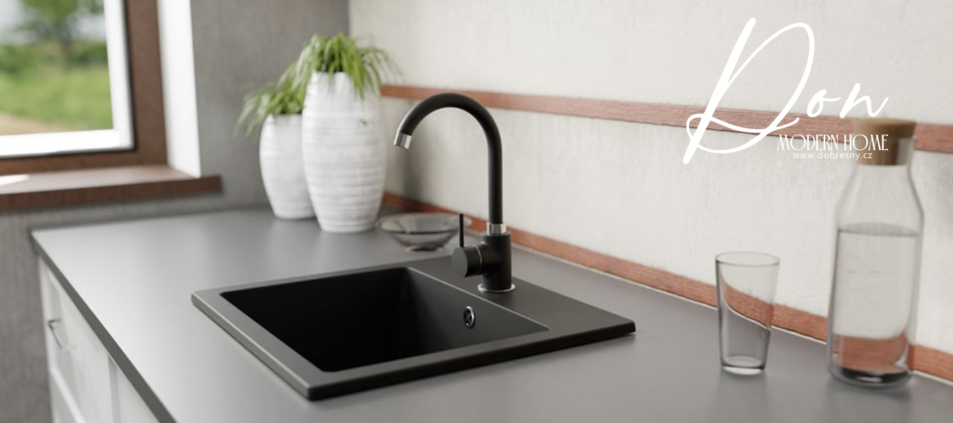 Granitový drez DON + batéria DECO ČIERNA ŽULA 44,2 x 41,5 x 17,1cm