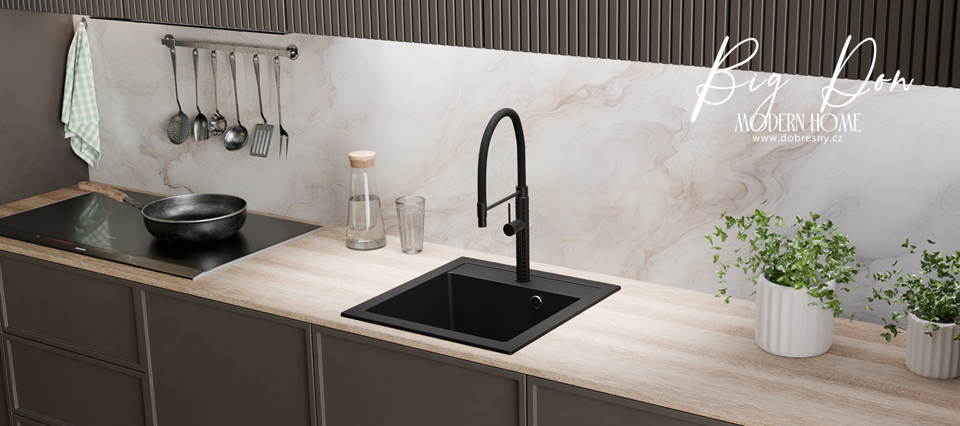 Granitový drez BIG DON + batéria NEXO ČIERNA ŽULA/CERNA 52 x 49 x 21cm