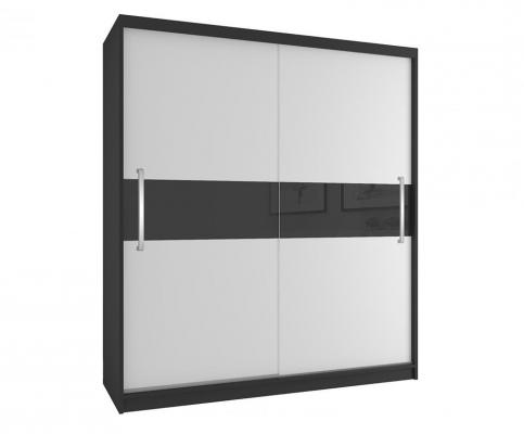 Veľká šatníková skriňa CRAFTON 133 cm s posuvnými dverami ČIERNA/MAT/BIELÝ LESK