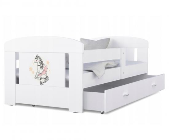 Detská posteľ 180 x 80 cm FILIP BIELA vzor PONÍK