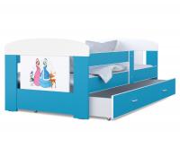 Detská posteľ 180 x 80 cm FILIP MODRÁ vzor PRINCEZNY