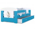 Detská posteľ 180 x 80 cm FILIP MODRÁ vzor PONÍK