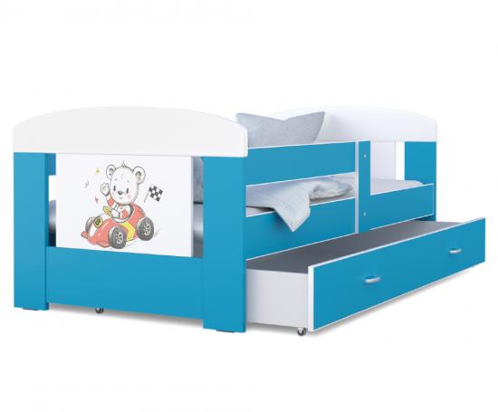Detská posteľ 180 x 80 cm FILIP MODRÁ vzor MACKO