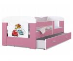 Detská posteľ 180 x 80 cm FILIP RUŽOVÁ vzor AUTA