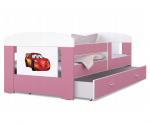 Detská posteľ 180 x 80 cm FILIP RUŽOVÁ vzor LIGHTNING CAR