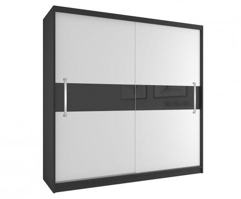 Veľká šatníková skriňa CRAFTON 200 cm s posuvnými dverami ČIERNA/MAT/ČIERNY LESK