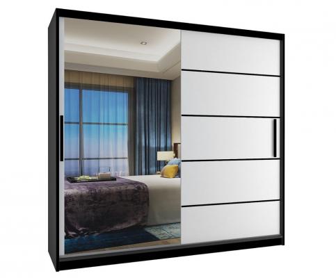 Šatníková skriňa so zrkadlom FREMONT 200x218 cm ČIERNA/BIELA