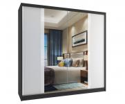 Šatníková skriňa so zrkadlom CHESTER 200x218 cm ČIERNA/BIELA/BIELÝ PRUH