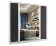 Šatníková skriňa so zrkadlom CHESTER 200x218 cm BIELA/ČIERNA/BIELÝ PRUH