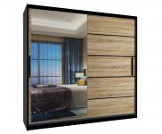 Šatníková skriňa so zrkadlom FREMONT 200x218 cm ČIERNA/DUB SONOMA