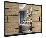 Šatníková skriňa so zrkadlom FREMONT 240x218 cm ČIERNA/DUB SONOMA
