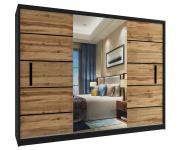 Šatníková skriňa so zrkadlom FREMONT 240x218 cm ČIRNA/DUB WOTAN