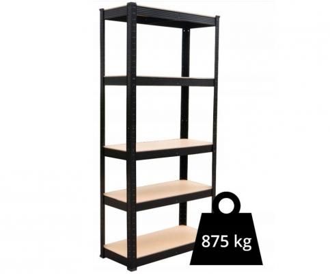 Kovový regál P9030, 180x90x30, nosnosť 875 kg, čierny