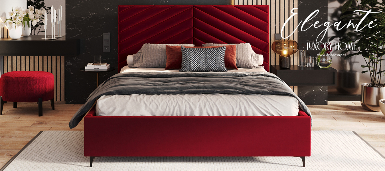 Čalúnená posteľ ELEGANTE 160x200 Vínová Paris s úložným priestorom kovový rošt