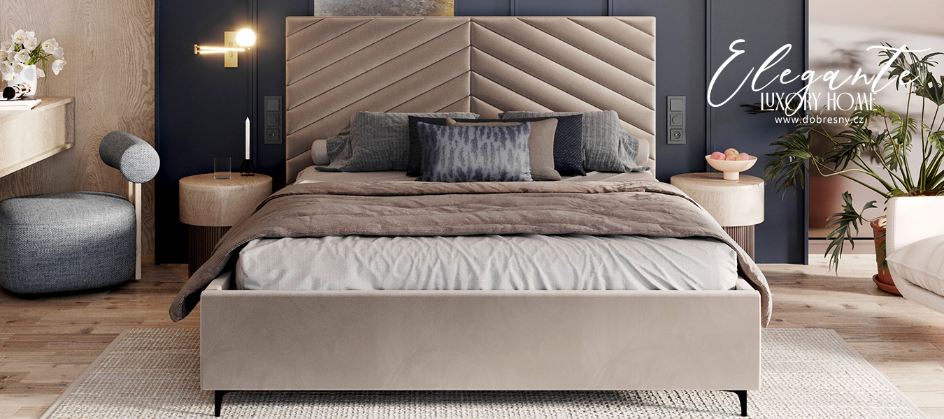 Čalúnená posteľ ELEGANTE 90x200 Béžová Paris s úložným priestorom kovový rošt