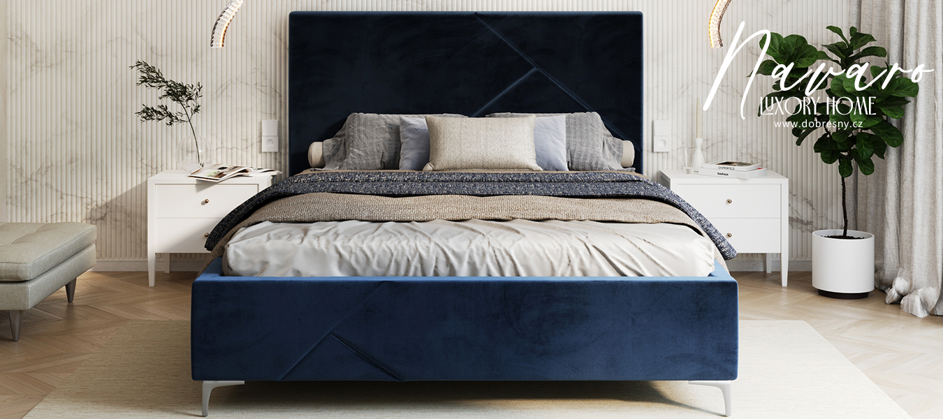 Čalúnená posteľ NAVARO 120x200 Modrá Paris s úložným priestorom kovový rošt