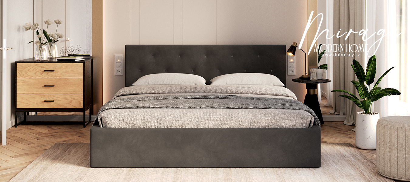 Čalúnená posteľ MIRAGE 90x200 Grafit Trinity s úložným priestorom kovový rošt