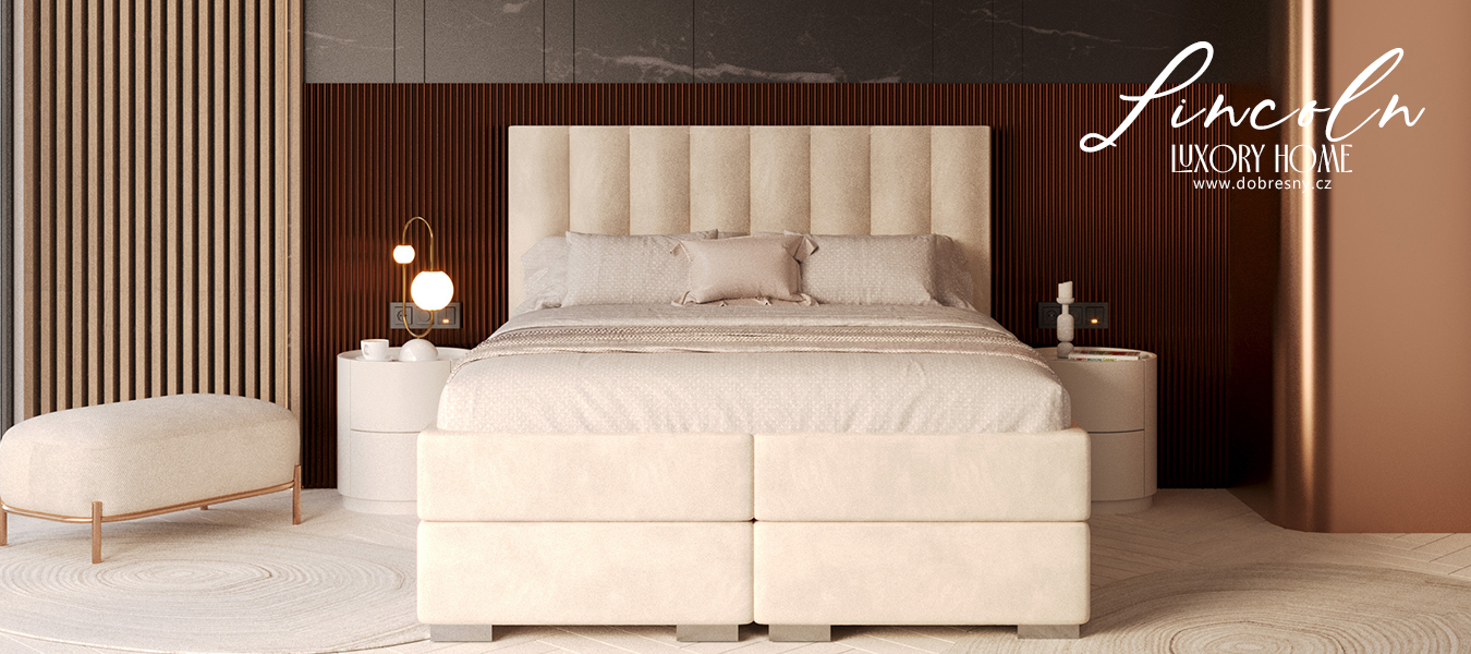 Čalúnená posteľ LINCOLN 160x200 so zdvižným roštom TRINITY krémová