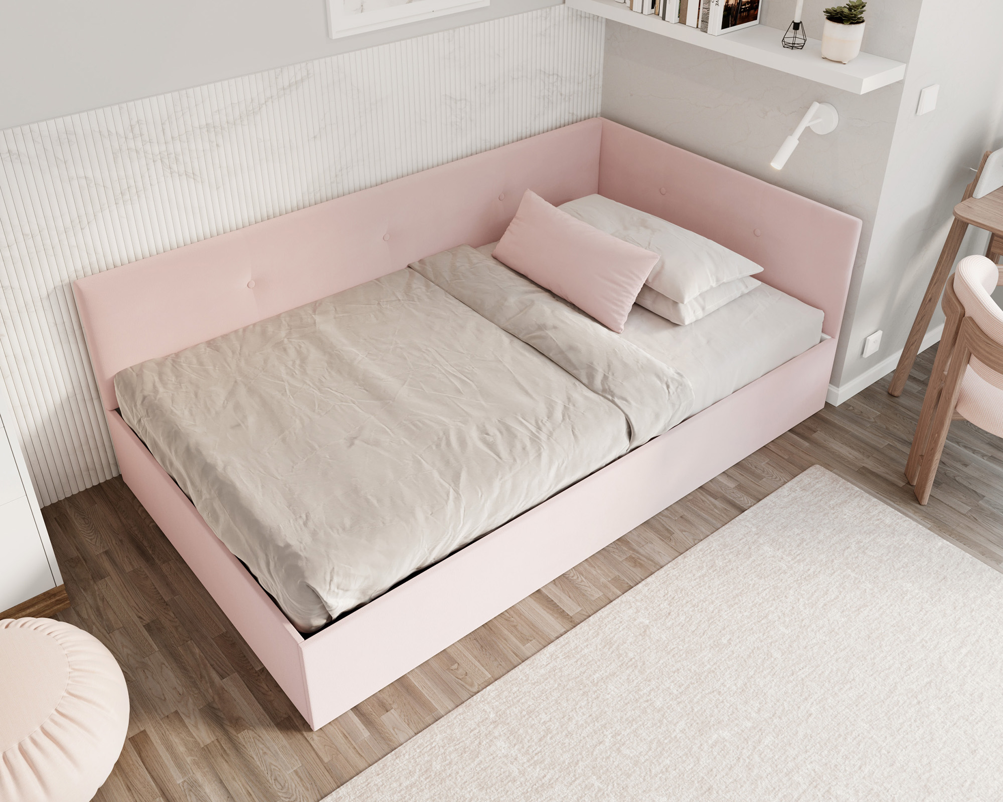 Posteľ EDDY 2 pre deti a mládež púdrová ružová TRINITY 140x200 kovový zdvižný rošt