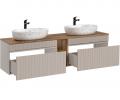 Set kúpeľňových skriniek pod umývadlo ICONIC CASHMERE 180cm s regálom, doskou a umývadlami